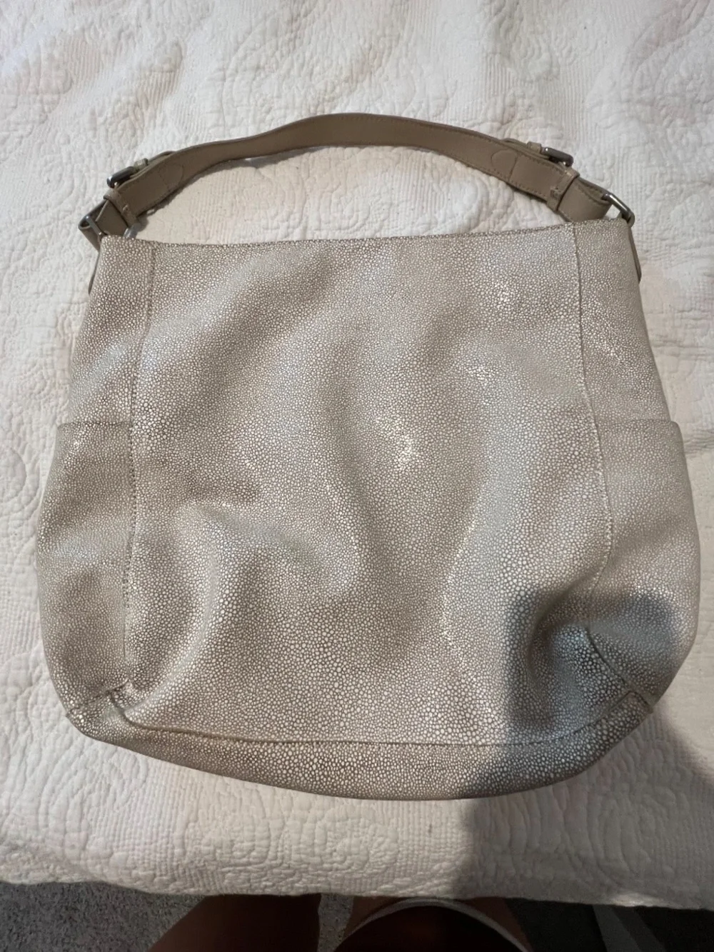 Sorial Lexi metallic taupe stingray-embossed leather hobo bag